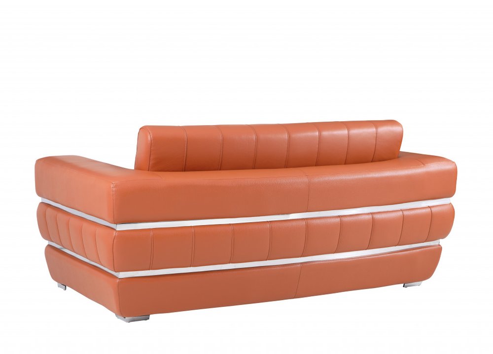 Camel and Silver Italian Leather Loveseat - 75-inch