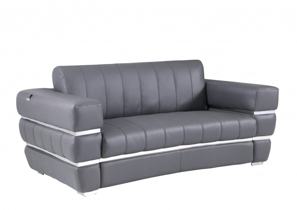 Gray and Silver Italian Leather Loveseat - 75-inch