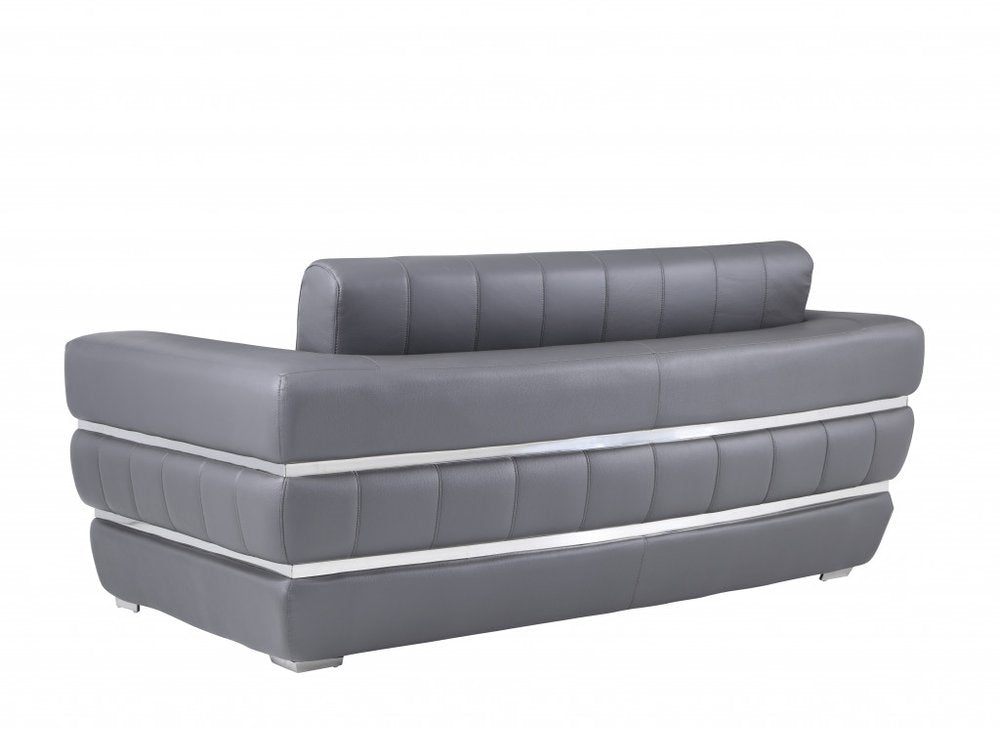 Gray and Silver Italian Leather Loveseat - 75-inch