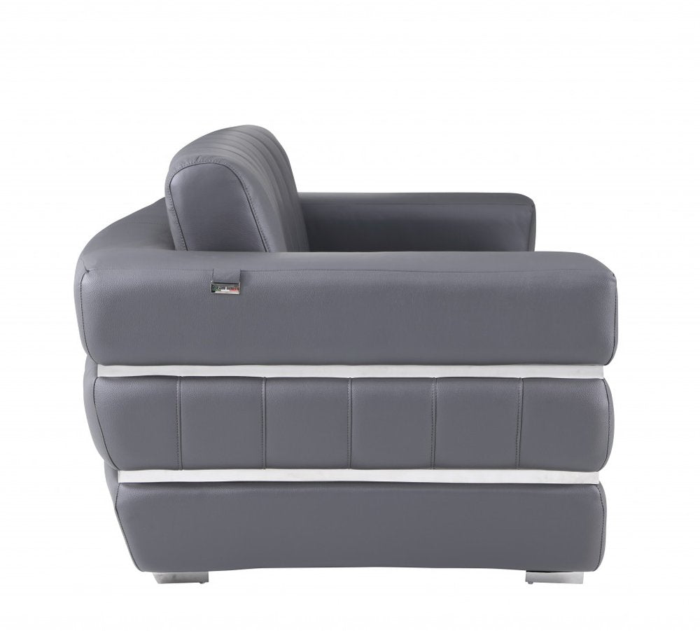 Gray and Silver Italian Leather Loveseat - 75-inch