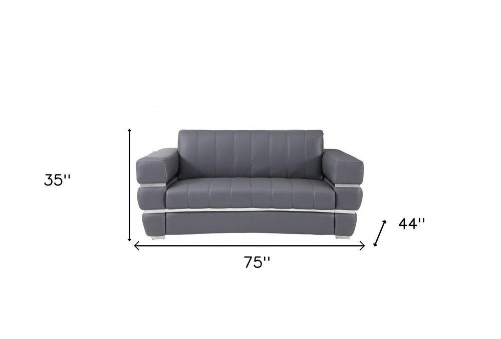 Gray and Silver Italian Leather Loveseat - 75-inch