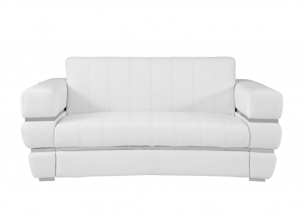White and Silver Italian Leather Loveseat - 75-inch