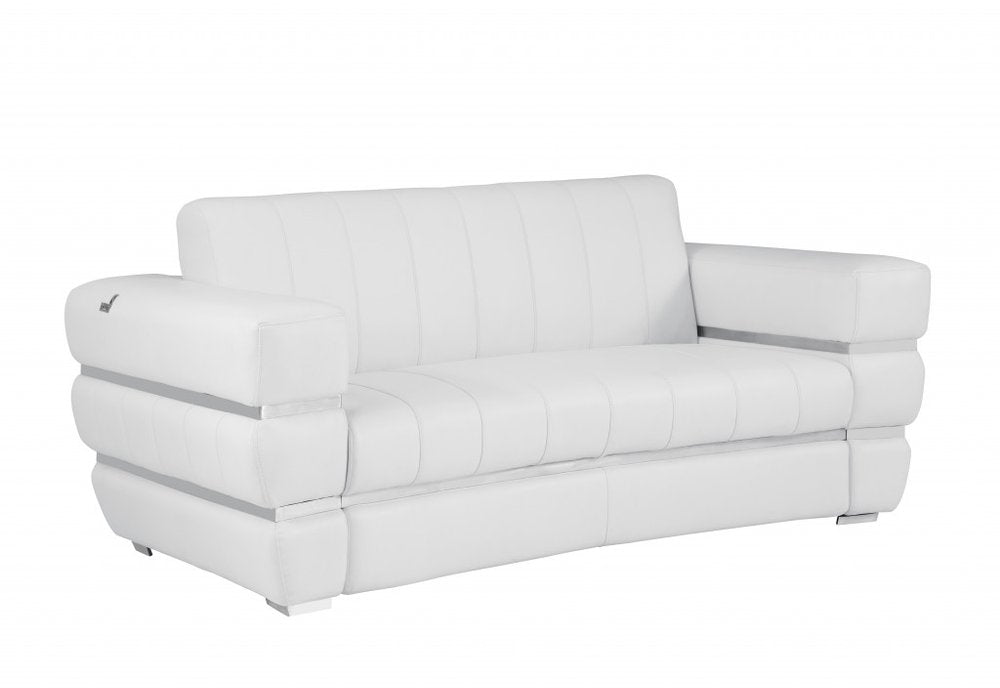 White and Silver Italian Leather Loveseat - 75-inch