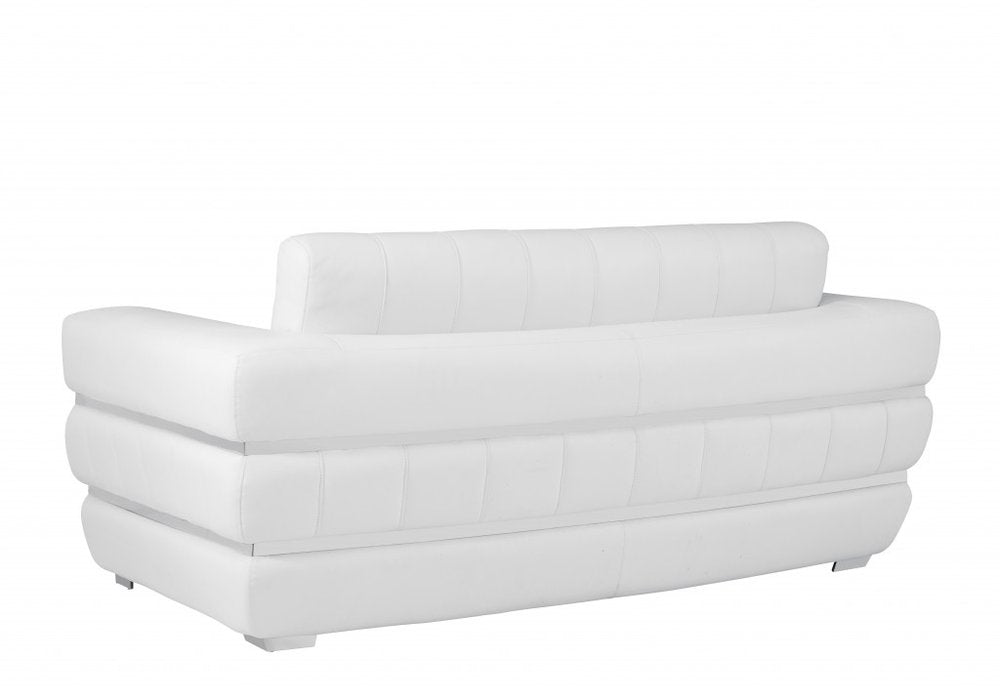 White and Silver Italian Leather Loveseat - 75-inch