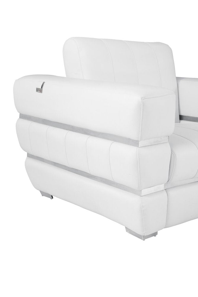 White and Silver Italian Leather Loveseat - 75-inch