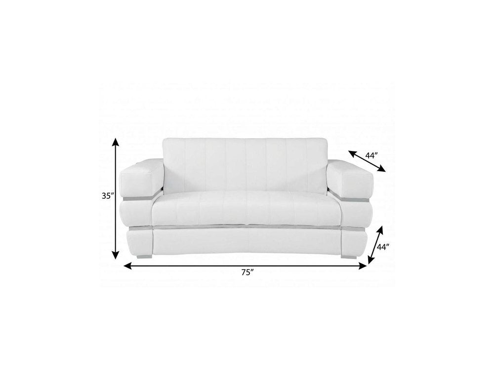 White and Silver Italian Leather Loveseat - 75-inch