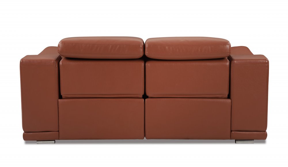 Camel and Silver Italian Leather Power Reclining Loveseat - 72-inch