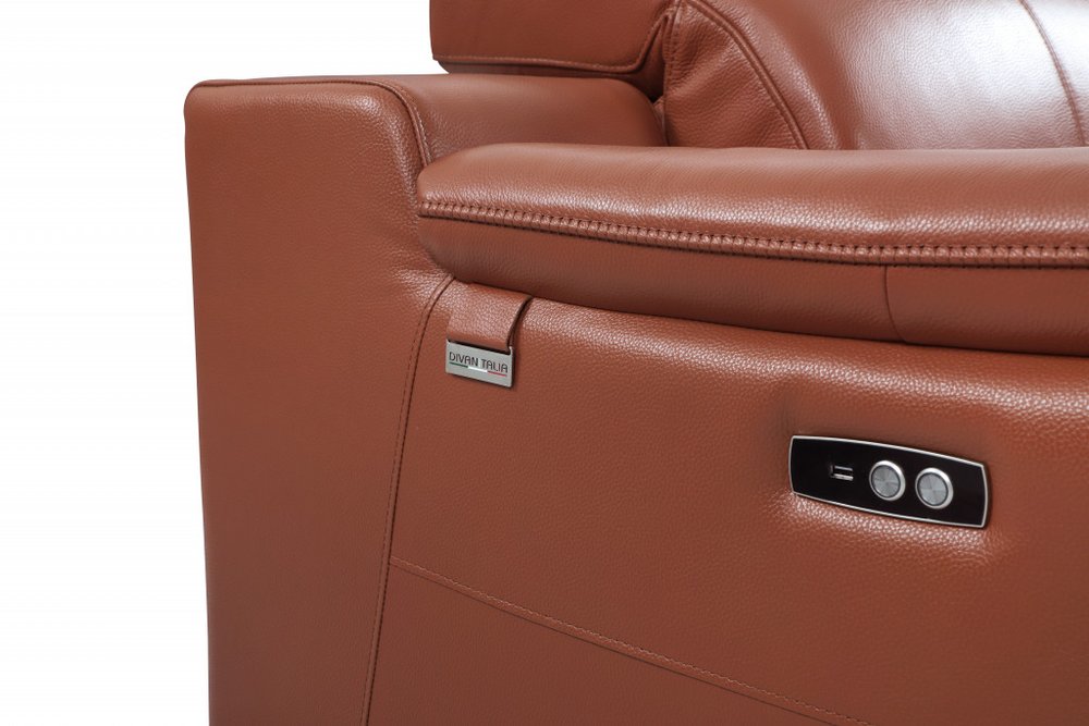 Camel and Silver Italian Leather Power Reclining Loveseat - 72-inch