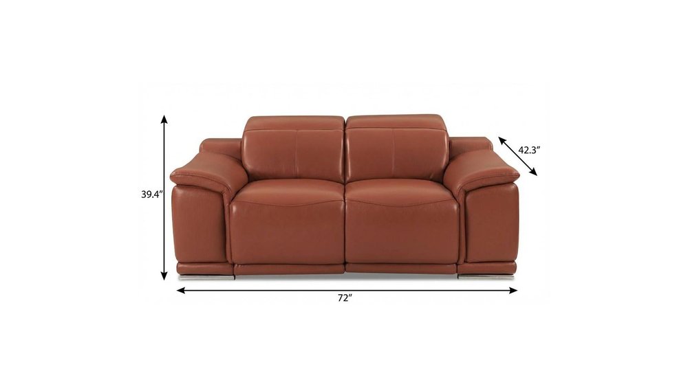 Camel and Silver Italian Leather Power Reclining Loveseat - 72-inch