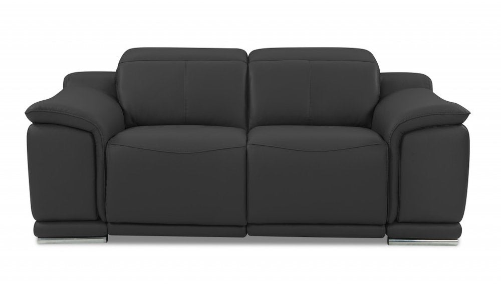 Gray and Silver Italian Leather Power Reclining Loveseat - 72-inch