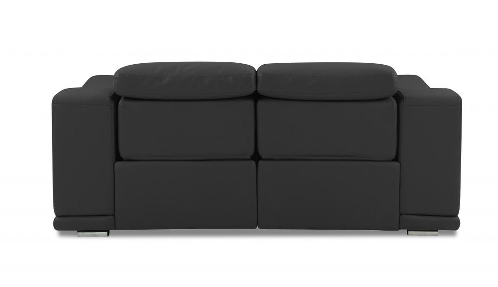 Gray and Silver Italian Leather Power Reclining Loveseat - 72-inch