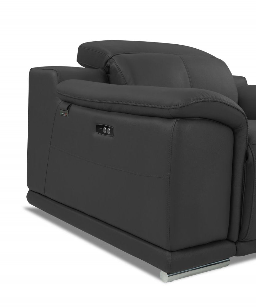 Gray and Silver Italian Leather Power Reclining Loveseat - 72-inch