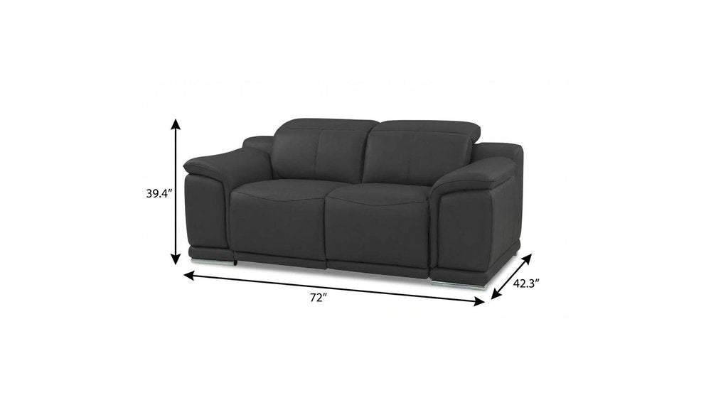Gray and Silver Italian Leather Power Reclining Loveseat - 72-inch