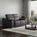 Gray and Silver Italian Leather Power Reclining Loveseat - 72-inch
