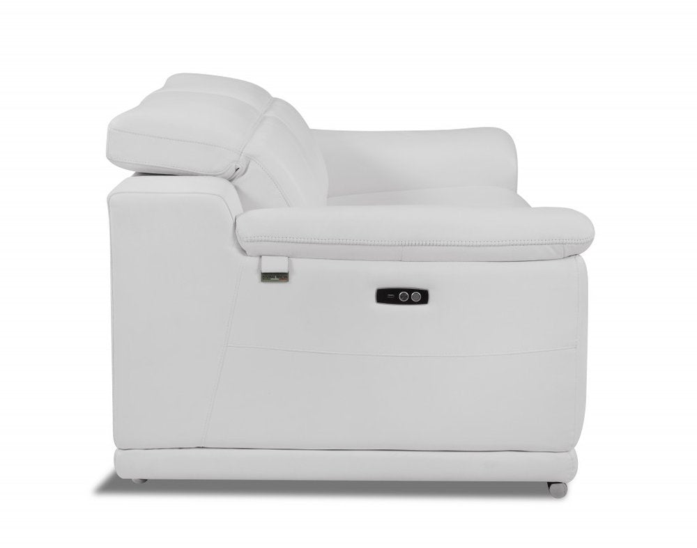 White and Silver Italian Leather Power Reclining Loveseat - 72-inch