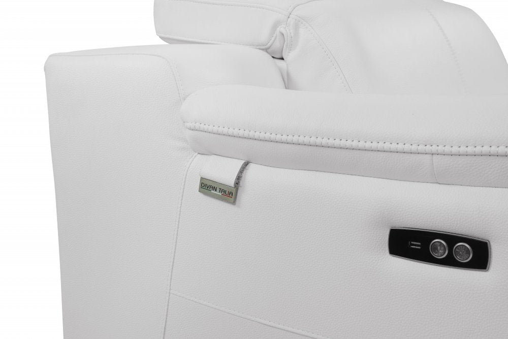 White and Silver Italian Leather Power Reclining Loveseat - 72-inch
