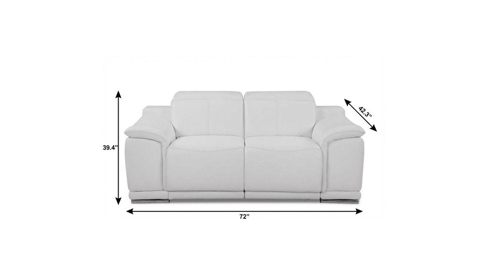 White and Silver Italian Leather Power Reclining Loveseat - 72-inch