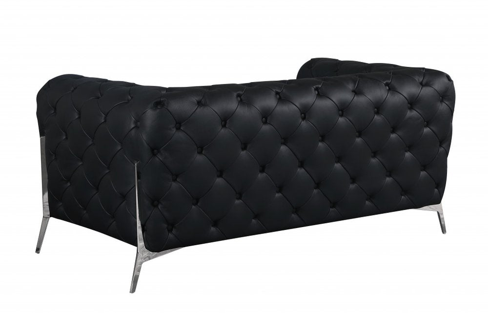 Black and Silver Italian Leather Loveseat - 69-inch