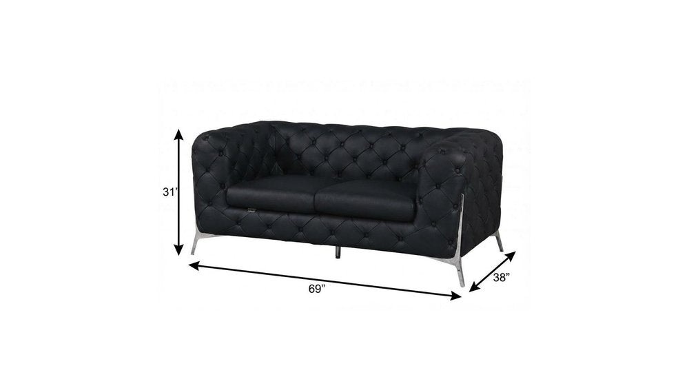 Black and Silver Italian Leather Loveseat - 69-inch