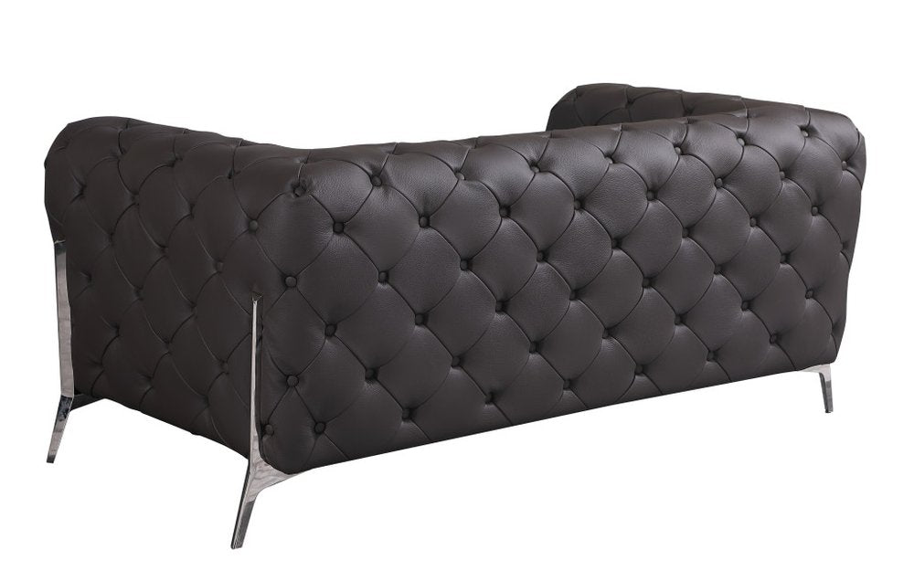 Brown and Silver Italian Leather Loveseat - 69-inch