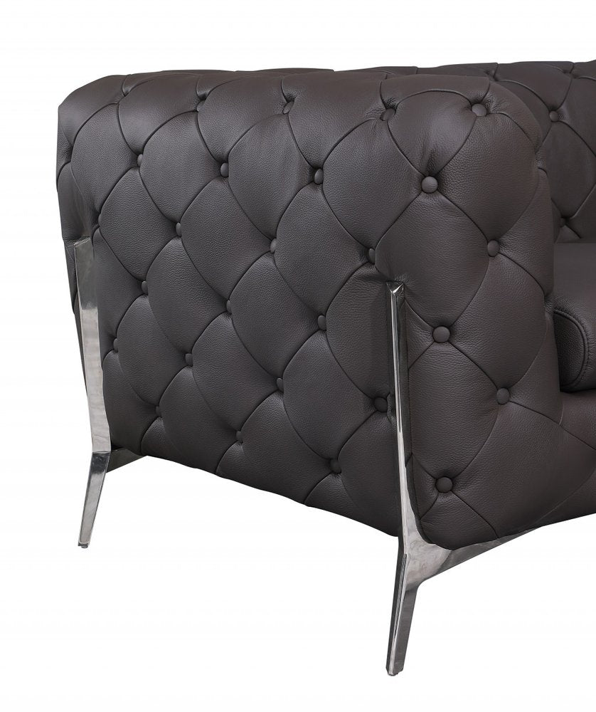 Brown and Silver Italian Leather Loveseat - 69-inch