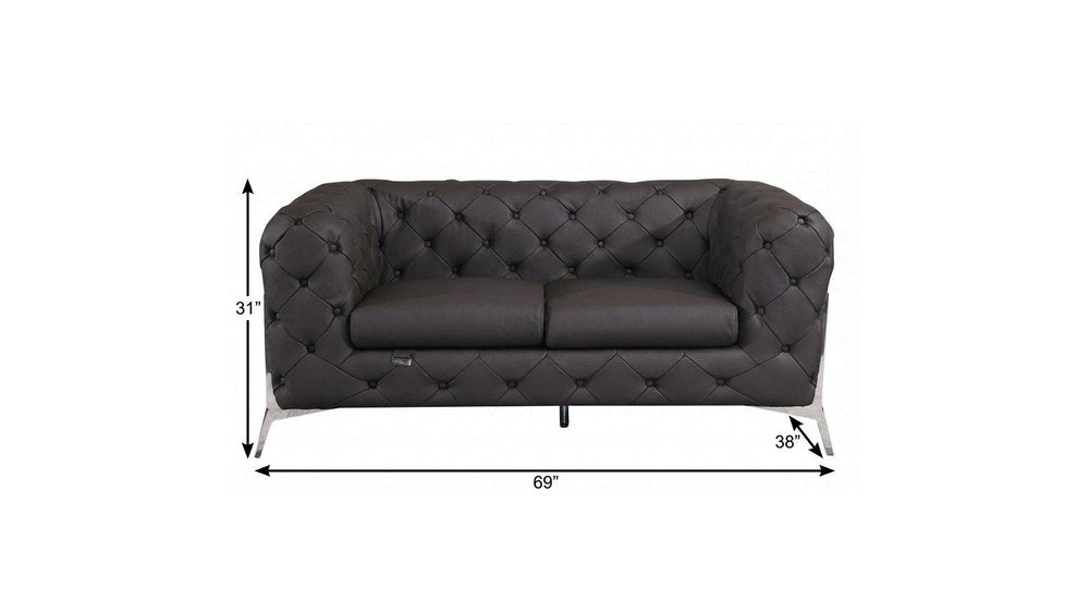 Brown and Silver Italian Leather Loveseat - 69-inch