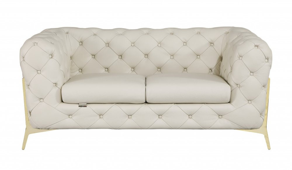 Beige and Gold Italian Leather Loveseat - 69-inch