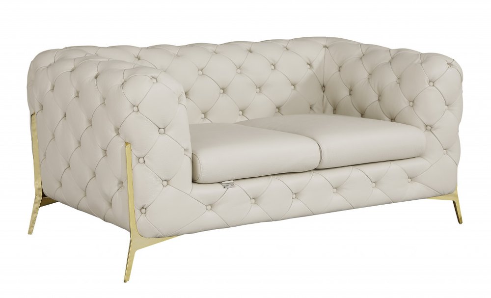 Beige and Gold Italian Leather Loveseat - 69-inch