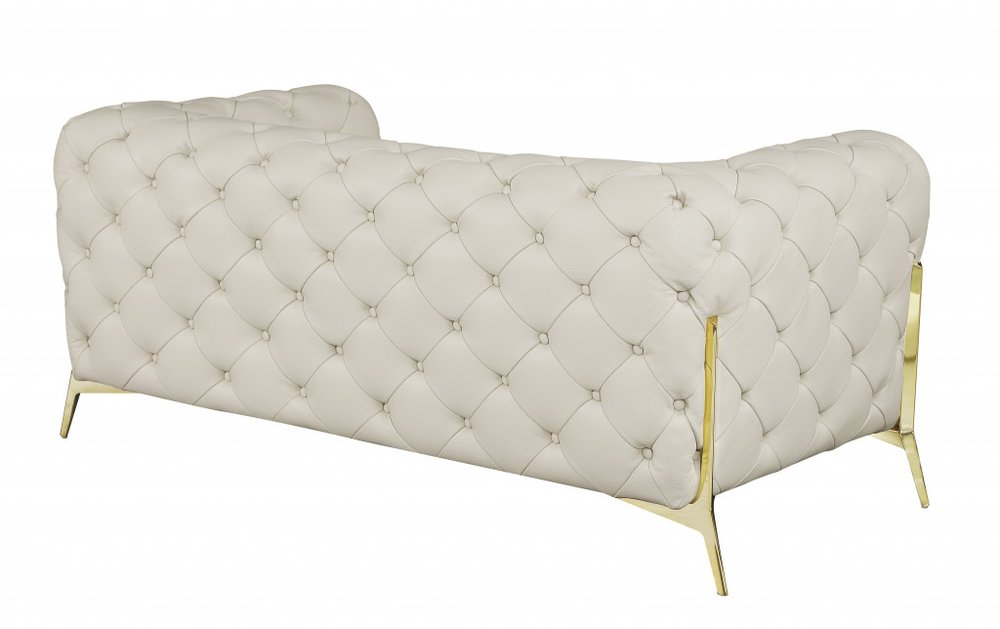 Beige and Gold Italian Leather Loveseat - 69-inch