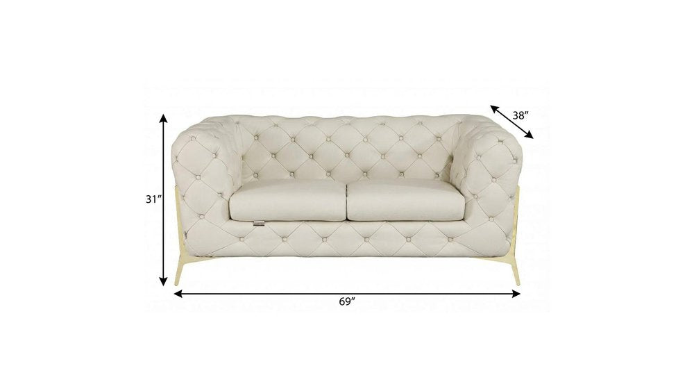 Beige and Gold Italian Leather Loveseat - 69-inch