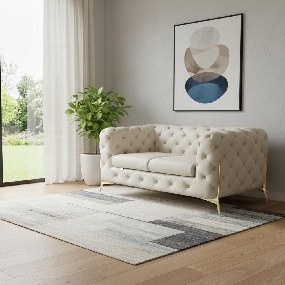 Beige and Gold Italian Leather Loveseat - 69-inch