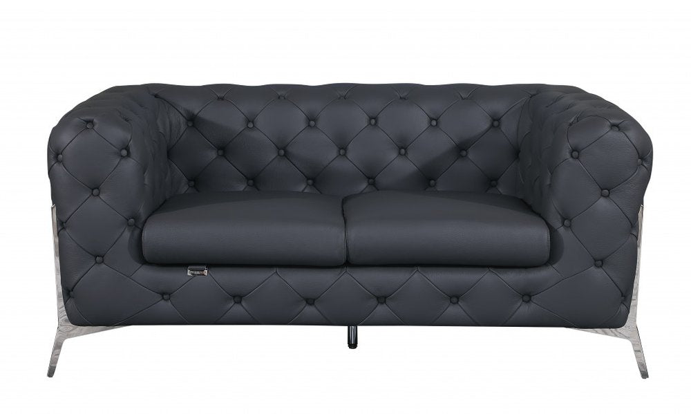 Gray and Silver Italian Leather Loveseat - 69-inch