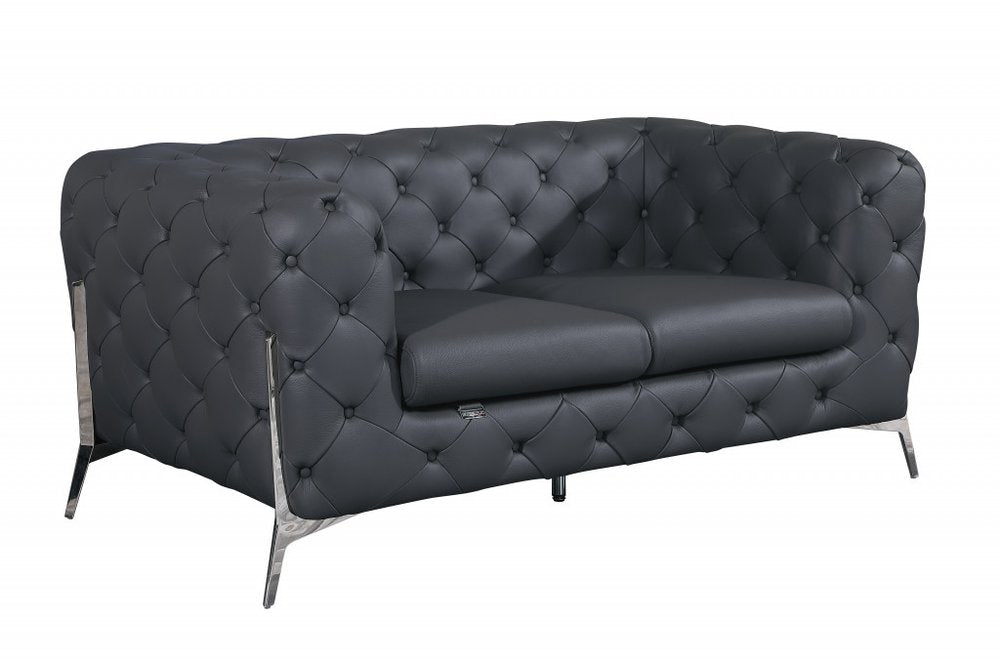 Gray and Silver Italian Leather Loveseat - 69-inch