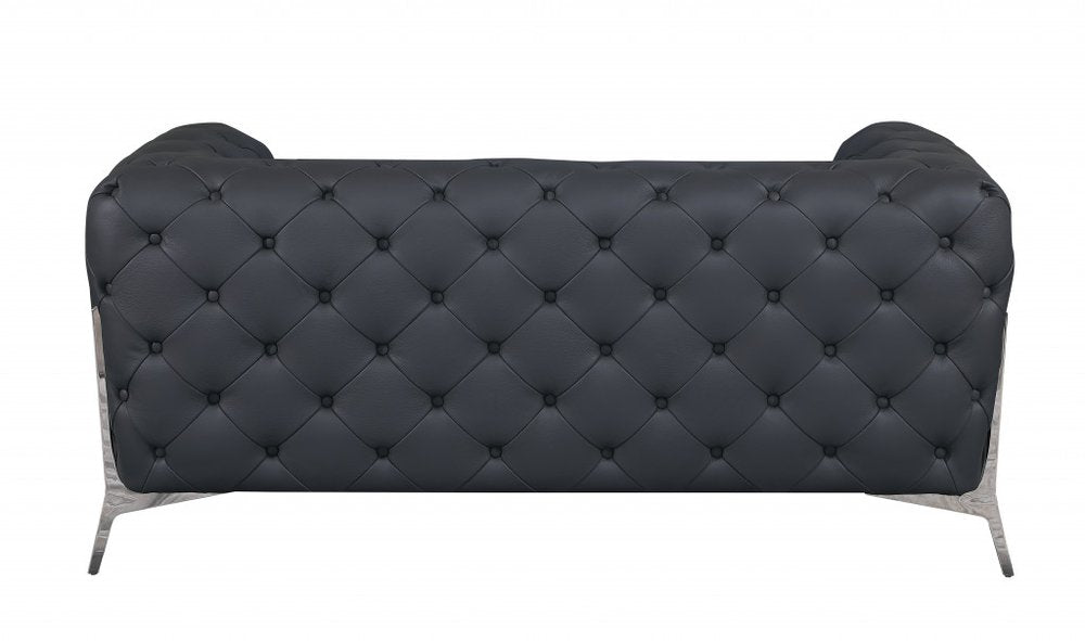 Gray and Silver Italian Leather Loveseat - 69-inch