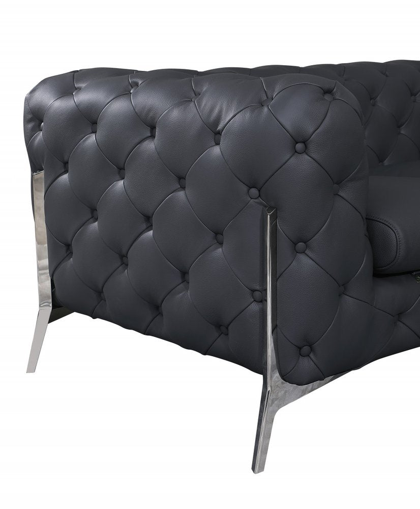 Gray and Silver Italian Leather Loveseat - 69-inch
