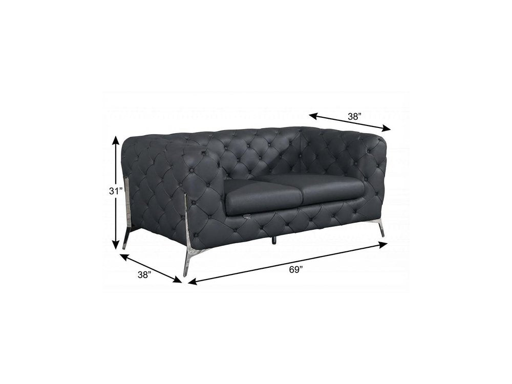 Gray and Silver Italian Leather Loveseat - 69-inch