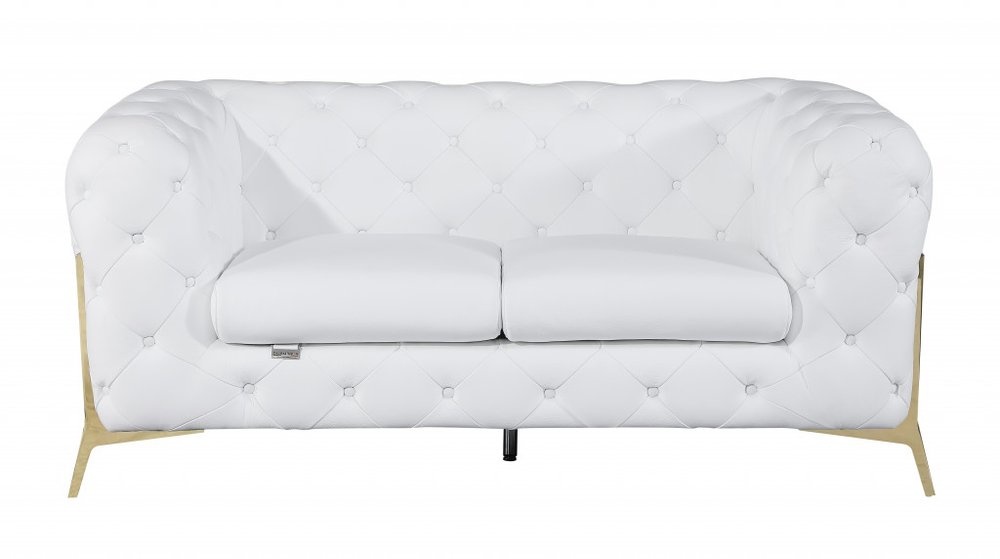 White and Gold Italian Leather Loveseat - 69-inch