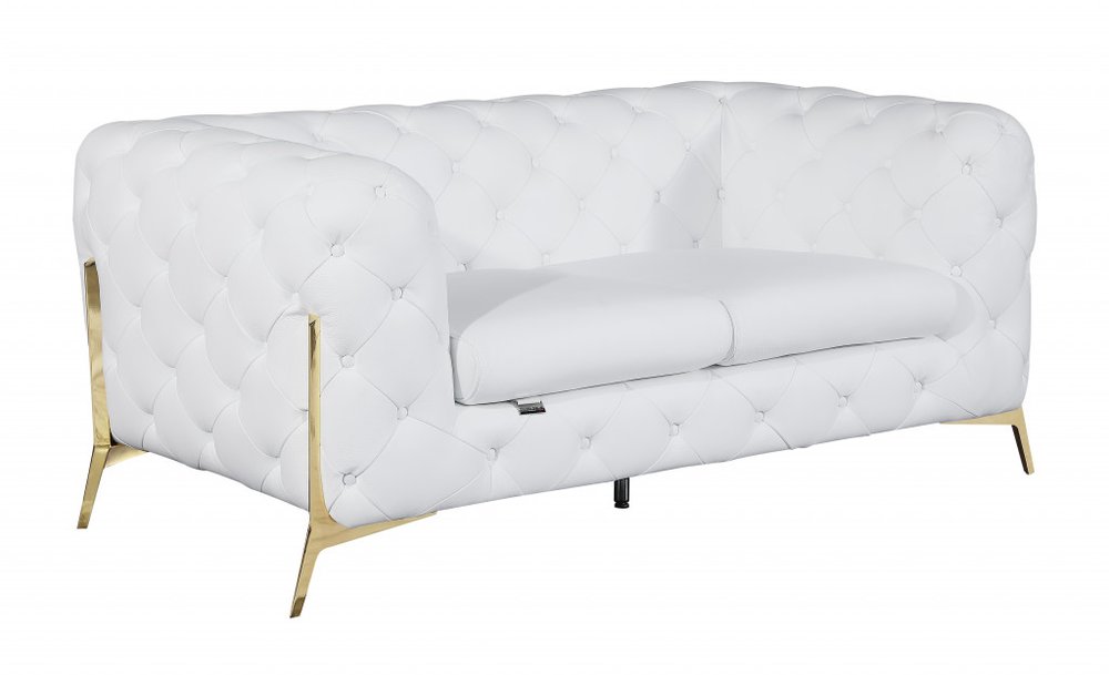 White and Gold Italian Leather Loveseat - 69-inch