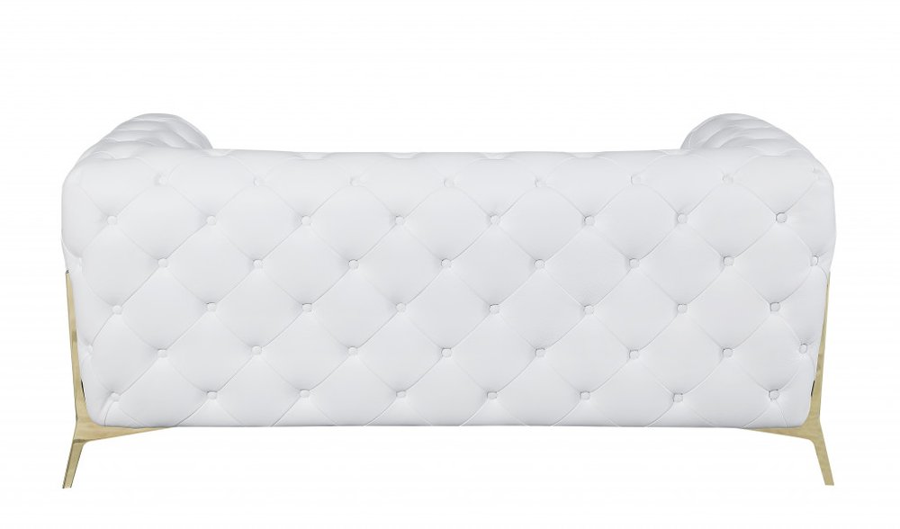 White and Gold Italian Leather Loveseat - 69-inch