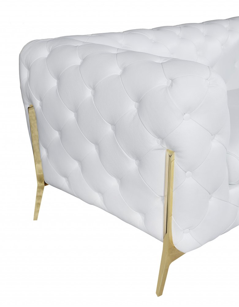 White and Gold Italian Leather Loveseat - 69-inch