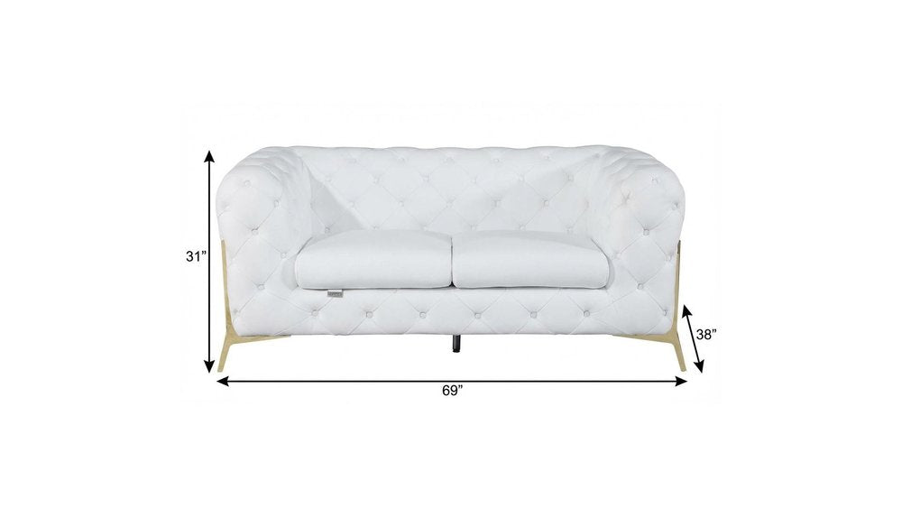 White and Gold Italian Leather Loveseat - 69-inch