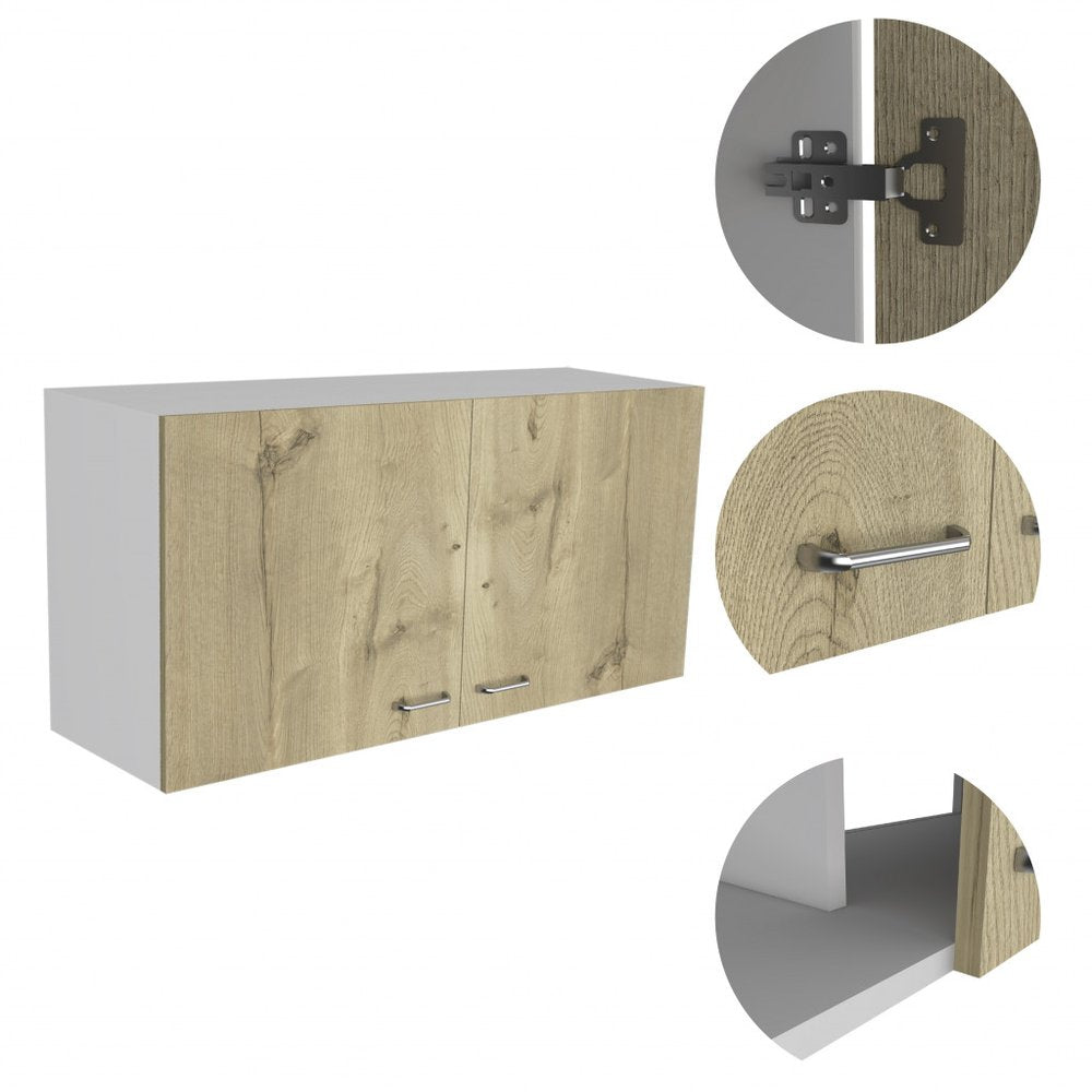 White and Light Oak Standard Accent Cabinet with One Shelf - 39-inch