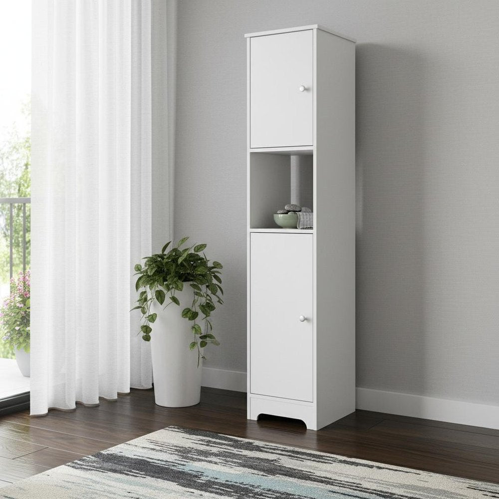 White Wood Accent Cabinet with Two Doors - 16-inch