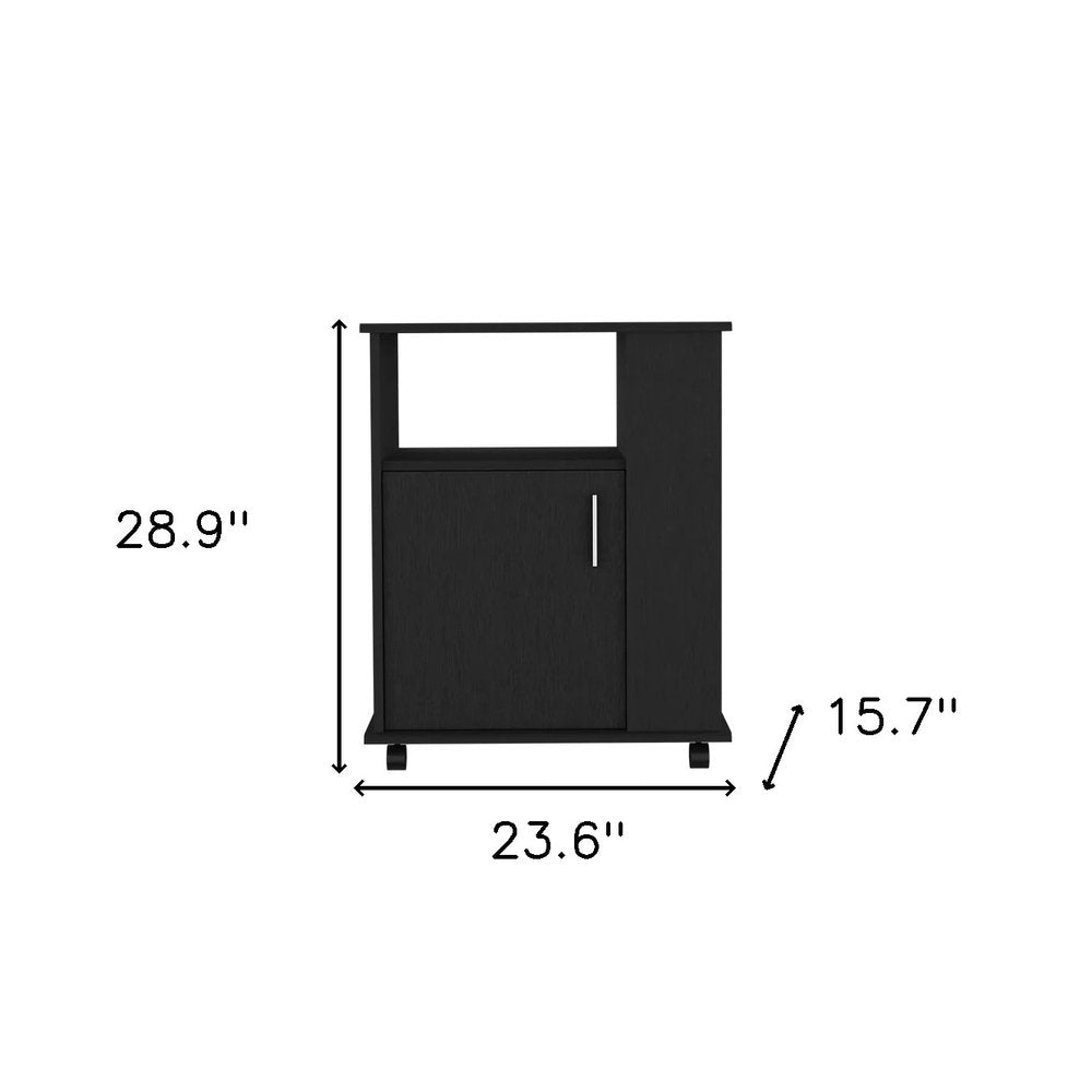 Black Wood Flat Door Rolling Kitchen Cart with Storage - 24-inch