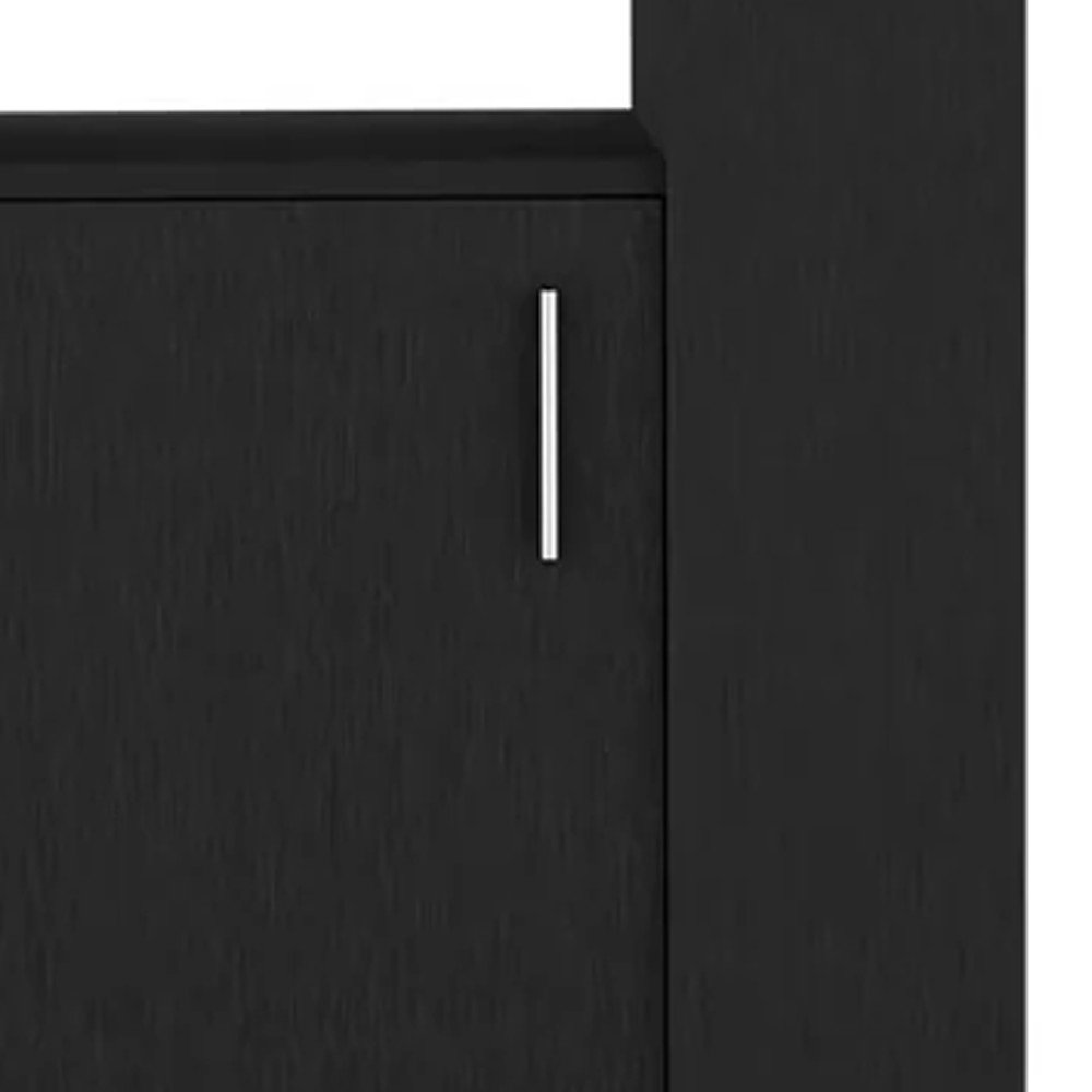 Black Wood Flat Door Rolling Kitchen Cart with Storage - 24-inch