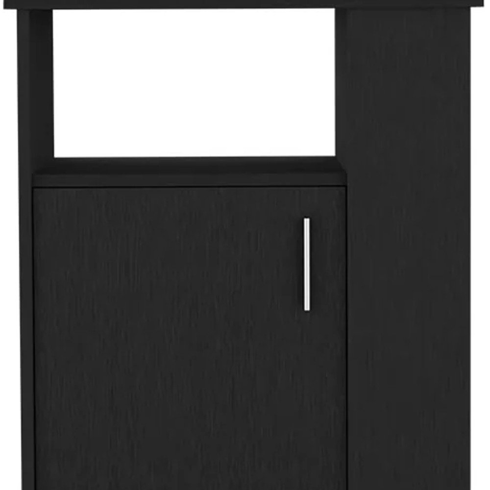 Black Wood Flat Door Rolling Kitchen Cart with Storage - 24-inch