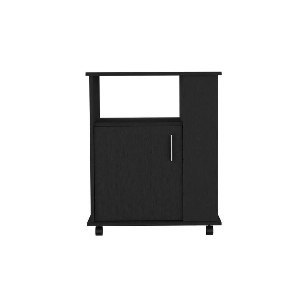 Black Wood Flat Door Rolling Kitchen Cart with Storage - 24-inch