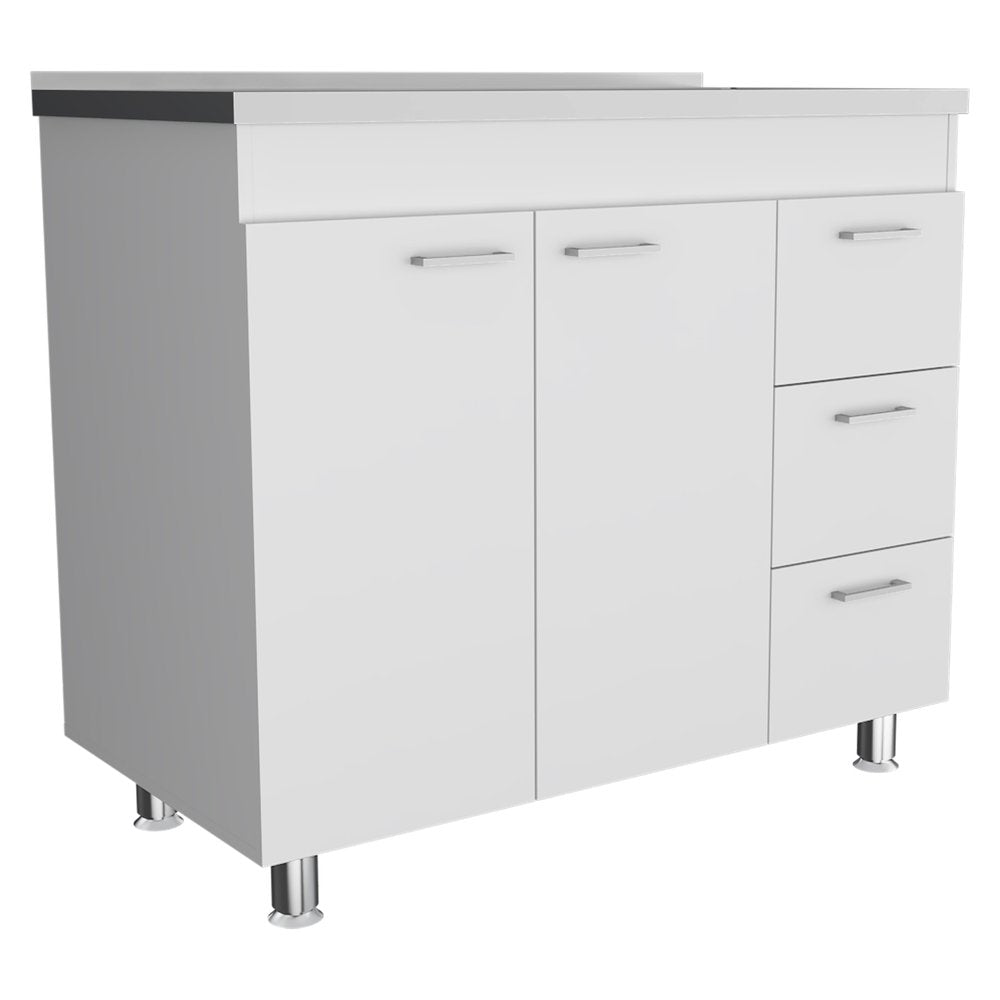 Silver and White Wood Console Accent Cabinet with Two Doors and Three Drawers