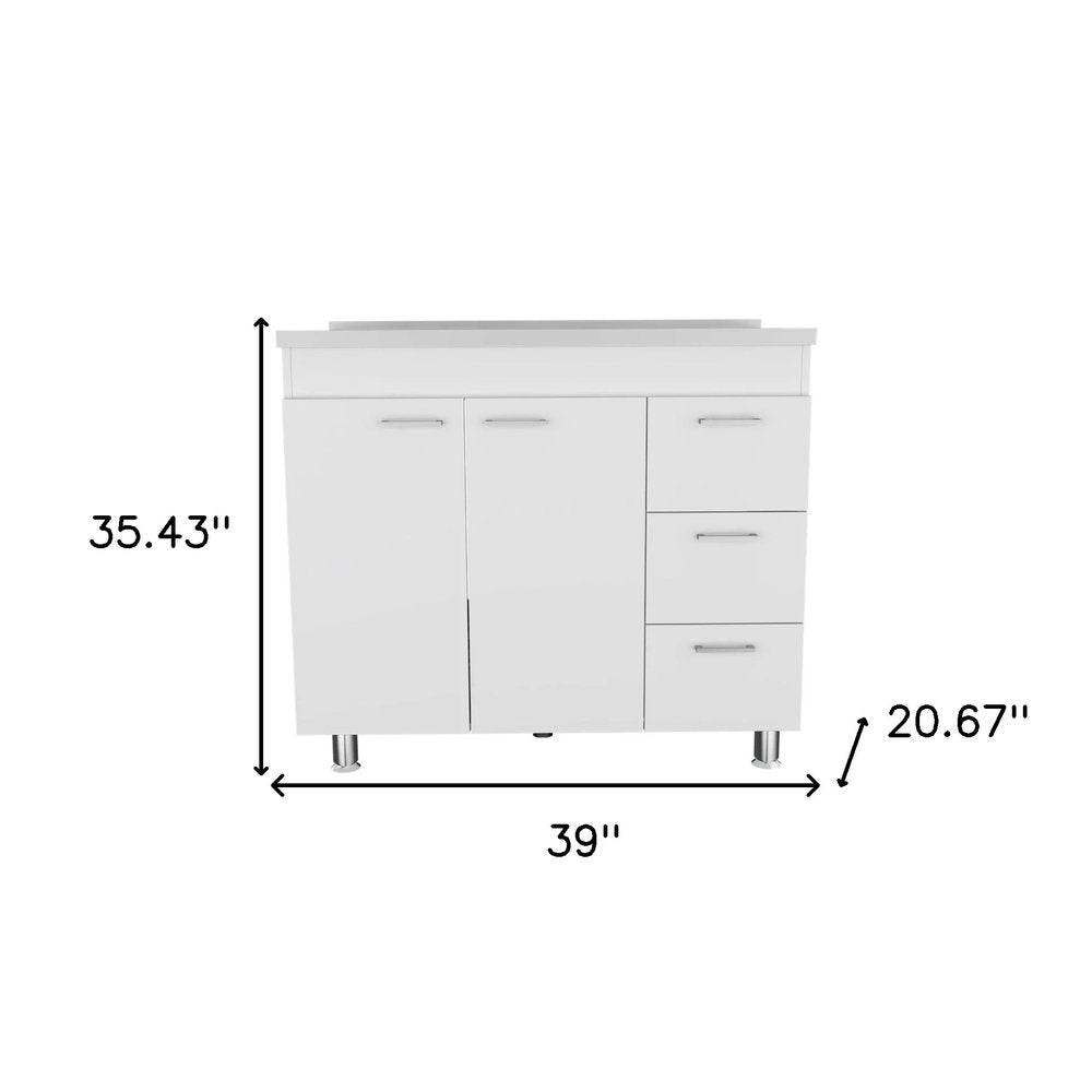 Silver and White Wood Console Accent Cabinet with Two Doors and Three Drawers