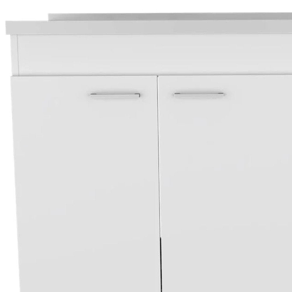 Silver and White Wood Console Accent Cabinet with Two Doors and Three Drawers